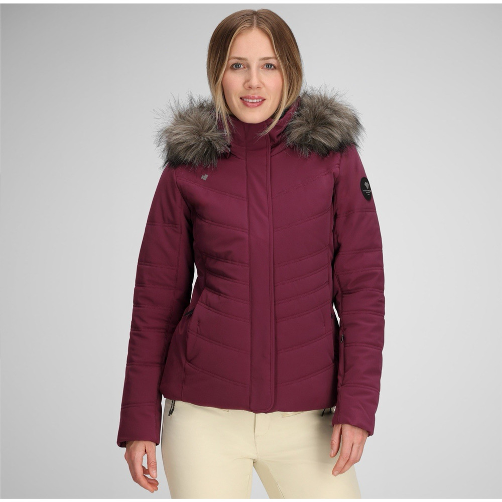 Obermeyer Tuscany Ski Jacket Women's 12 Red Cabernet Faux Fur Detachable Hood